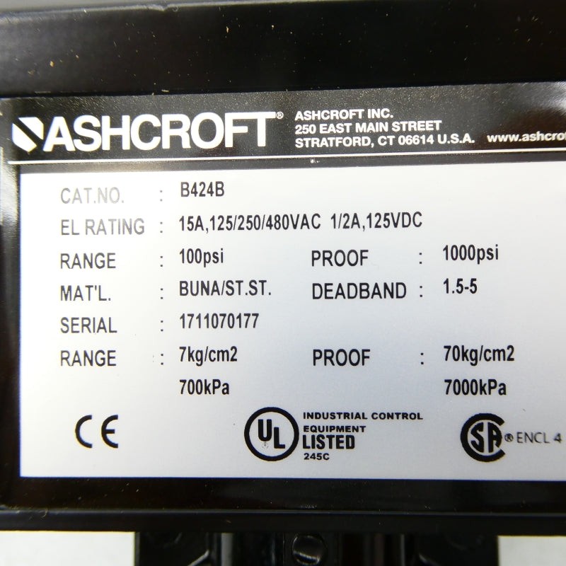 ASHCROFT B424B 480VAC 15A 100PSI NSNP