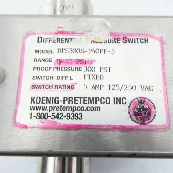 KOENIG PRETEMPCO DPS300S-P40PF-5 125/250VAC 5A 300PSI UNMP