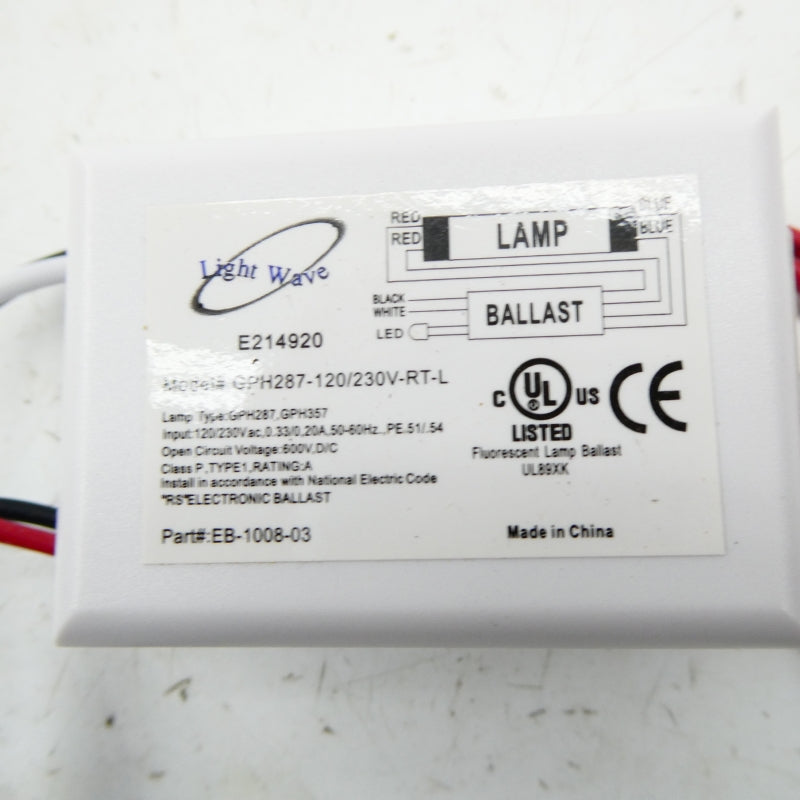 LIGHT WAVE EB-1008-03 GPH287-120/230V-RT-L 120/230VAC 0.33/0.20A NSNP