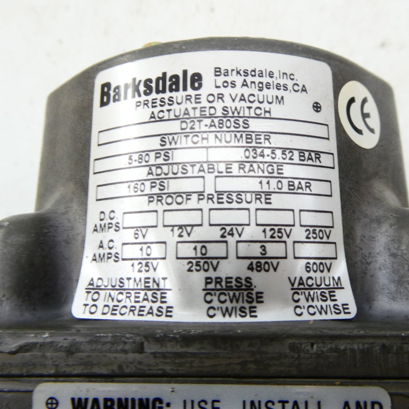 BARKSDALE D2T-A80SS 480VAC 3A .5-80PSI NSNP
