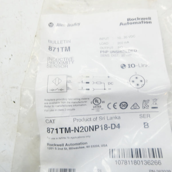 ALLEN BRADLEY 871TM-N20NP18-D4 SER. B 10-30VDC NSMP