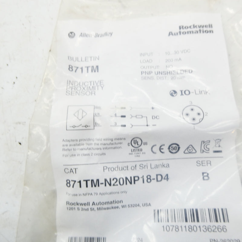 ALLEN BRADLEY 871TM-N20NP18-D4 SER. B 10-30VDC NSMP