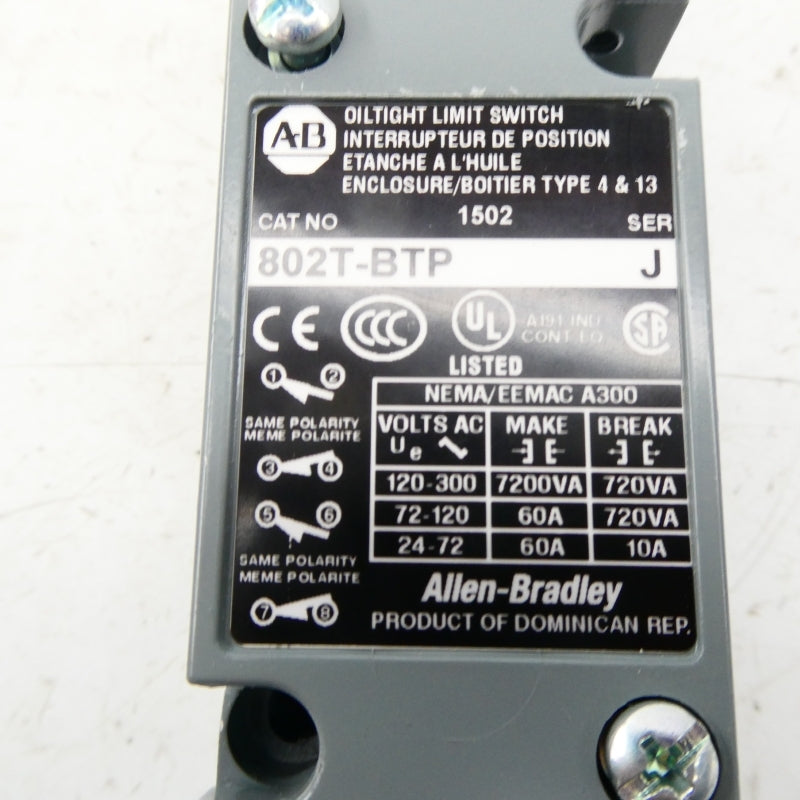 ALLEN BRADLEY 802T-BTP SER. J 120-300VAC 60A (WH) NSMP