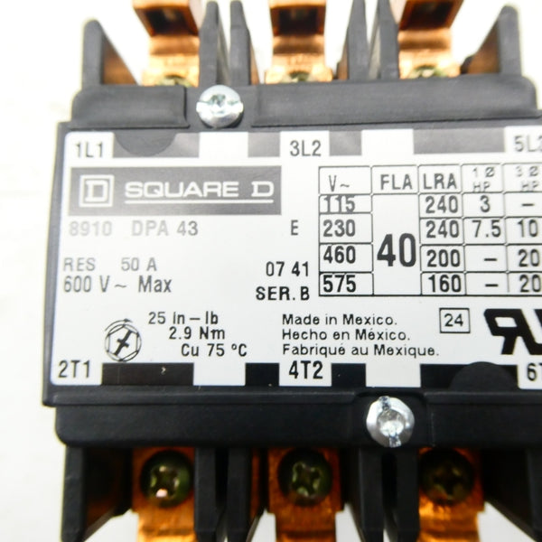 SQUARE D 8910DPA43V14 SER. B 24V 40A NSMP