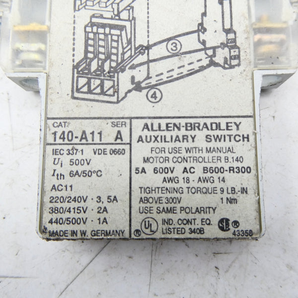 ALLEN BRADLEY 140-A11 SER. A 600VAC 5A NSNP