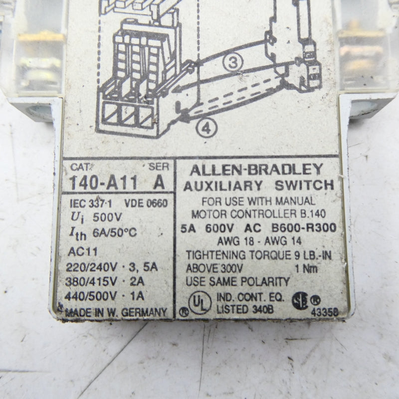 ALLEN BRADLEY 140-A11 SER. A 600VAC 5A NSNP