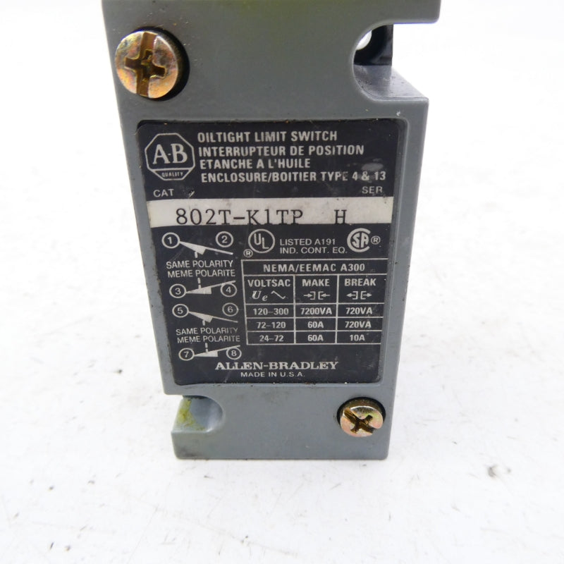 ALLEN BRADLEY 802T-K1TP SER. H 120-300V (AS PICTURED) NSNP