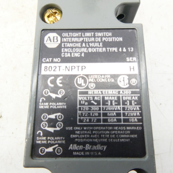 ALLEN BRADLEY 802T-NPTP SER. H 120-300V (AS PICTURED) NSNP