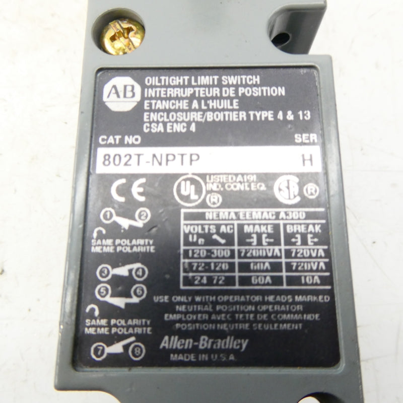 ALLEN BRADLEY 802T-NPTP SER. H 120-300V (AS PICTURED) NSNP