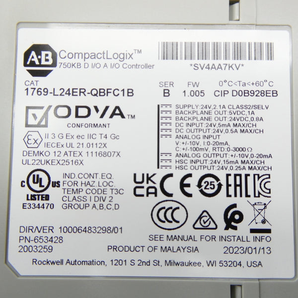 ALLEN BRADLEY 1769-L24ER-QBFC1B SER. B F/W 1.005 24V 2.1A NSMP