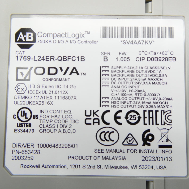 ALLEN BRADLEY 1769-L24ER-QBFC1B SER. B F/W 1.005 24V 2.1A NSMP