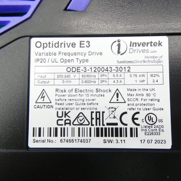 INVERTEK DRIVES ODE-3-120043-3012 200-240V 5.6A NSMP