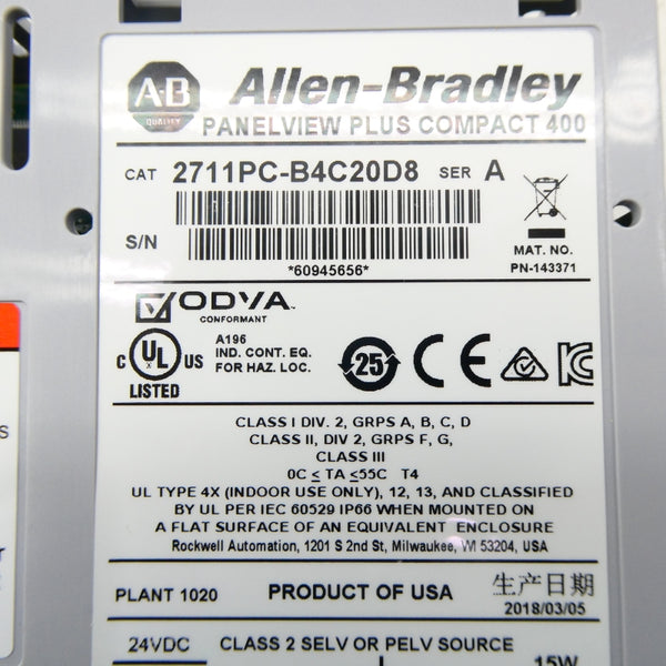 ALLEN BRADLEY 2711PC-B4C20D8 SER. A 24VDC NSMP