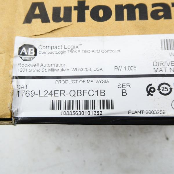 ALLEN BRADLEY 1769-L24ER-QBFC1B SER. B F/W 1.005 DATE: 2022 NSFS