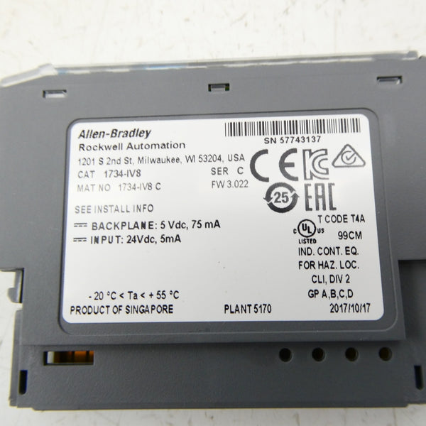 ALLEN BRADLEY 1734-IV8 SER. C F/W 3.022 24VDC (PKG OF 3) NSMP