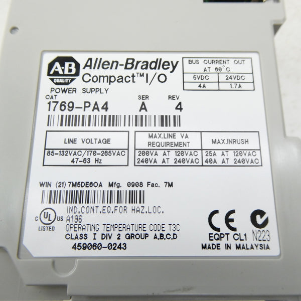 ALLEN BRADLEY 1769-PA4 SER. A 170-265VAC REV. 4 NSMP