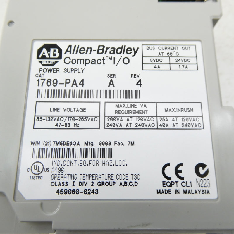 ALLEN BRADLEY 1769-PA4 SER. A 170-265VAC REV. 4 NSMP