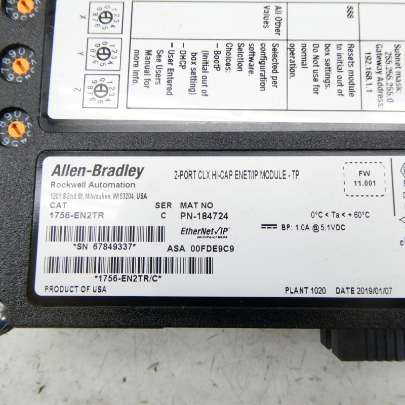 ALLEN BRADLEY 1756-EN2TR SER. C F/W 11.001 5.1VDC NSMP