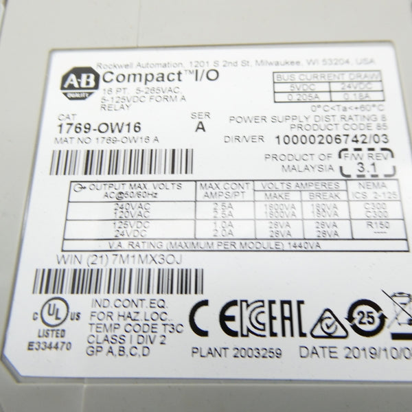 ALLEN BRADLEY 1769-OW16 SER. A F/W 3.1 5-125VAC NSMP