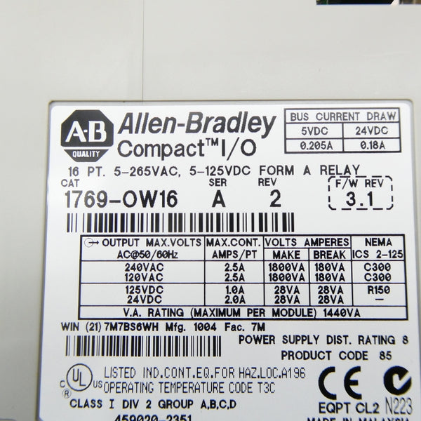 ALLEN BRADLEY 1769-OW16 SER. A F/W 3.1 5-265VAC REV. 2 NSMP