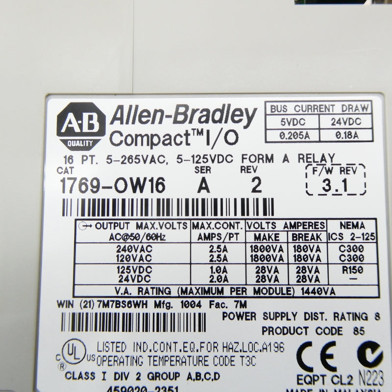 ALLEN BRADLEY 1769-OW16 SER. A F/W 3.1 5-265VAC REV. 2 NSMP
