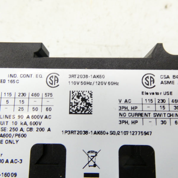 SIEMENS 3RT2038-1AK60 110/120V NSMP