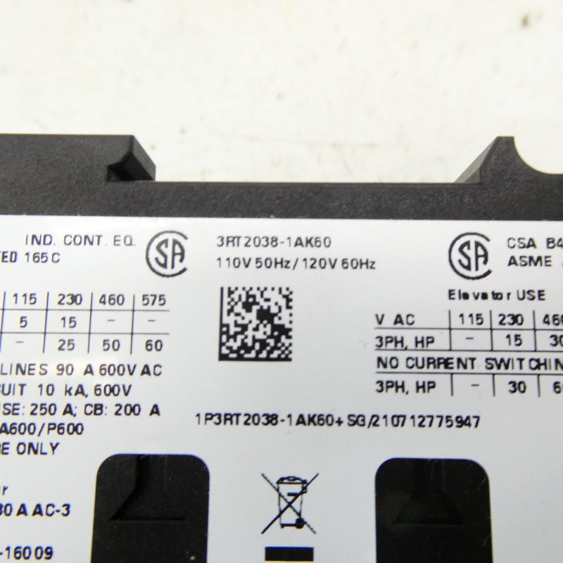 SIEMENS 3RT2038-1AK60 110/120V NSMP