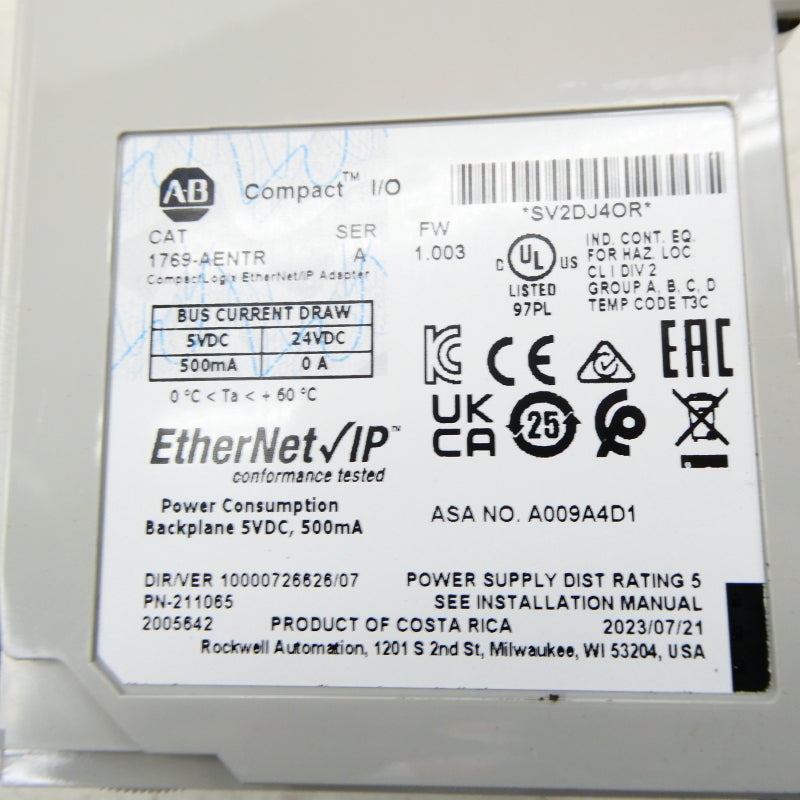 ALLEN BRADLEY 1769-AENTR SER. A F/W 1.003 24VDC NSMP