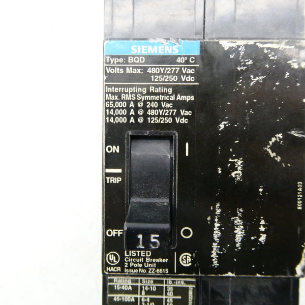 SIEMENS BQD215 277VAC 15A (AS PICTURED) NSNP
