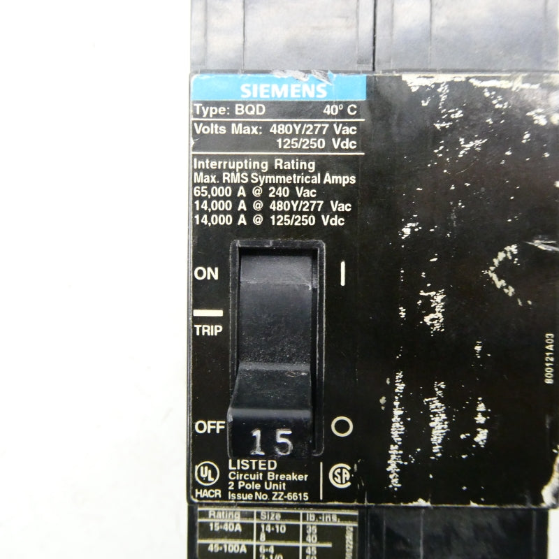 SIEMENS BQD215 277VAC 15A (AS PICTURED) NSNP