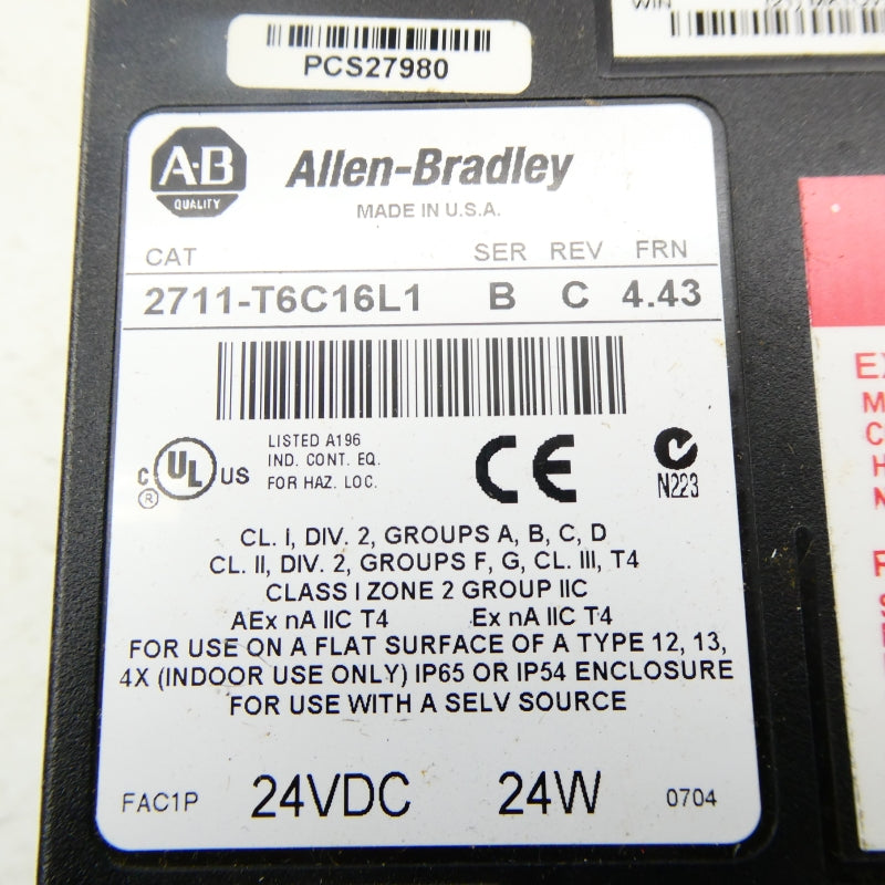 ALLEN BRADLEY 2711-T6C16L1 SER. B F/W 4.43 24VDC NSNP