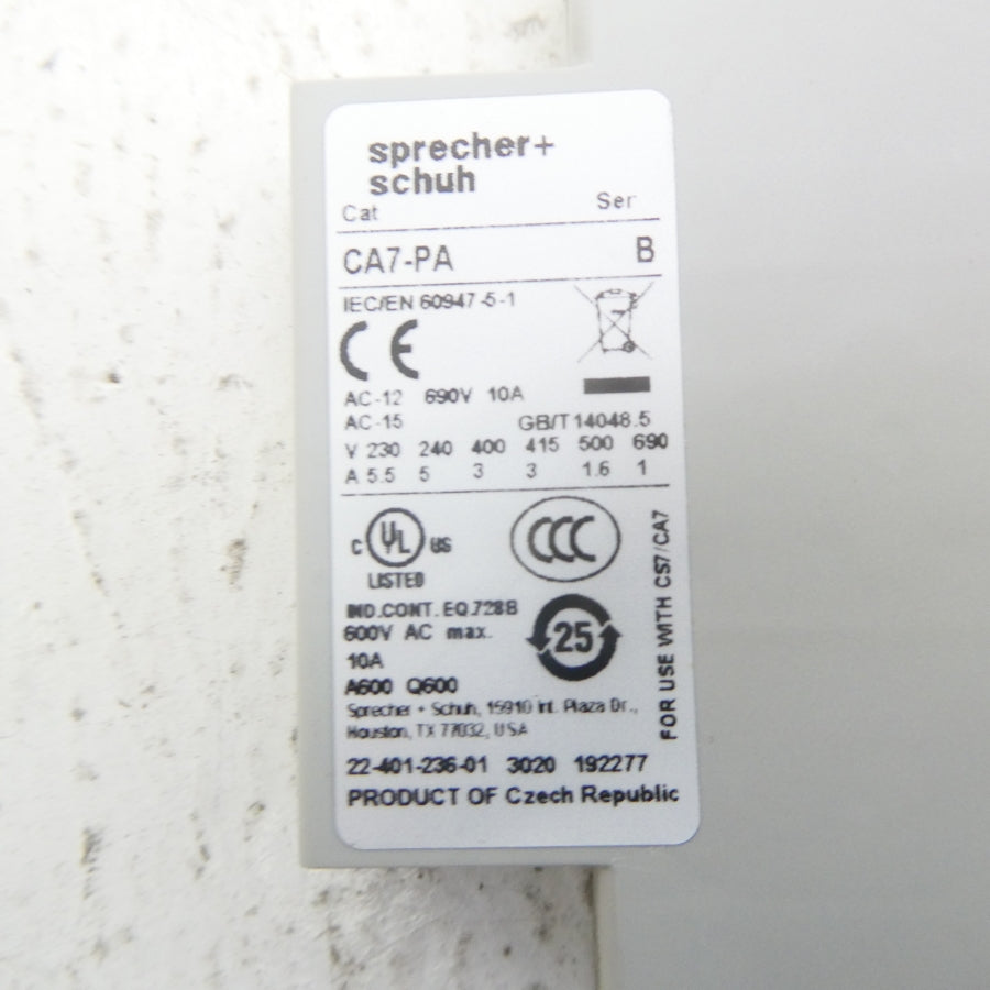 SPRECHER+SCHUH CA7-PA-11 SER. B 600VAC 10A NSMP