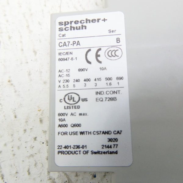 SPRECHER+SCHUH CA7-PA-11 SER. B 600VAC 10A NSNP