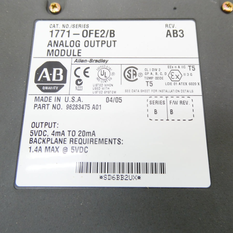 ALLEN BRADLEY 1771-OFE2 SER. B F/W B 5VDC REV. AB3 NSMP
