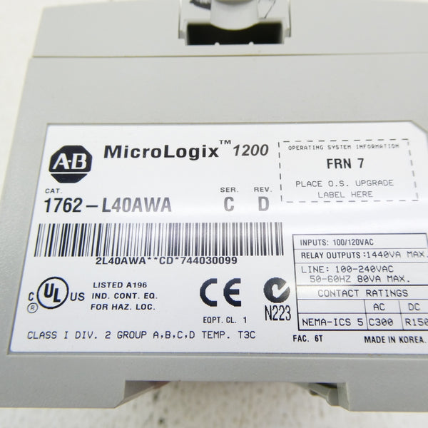 ALLEN BRADLEY 1762-L40AWA SER. C F/W 7 100-240VAC NSMP