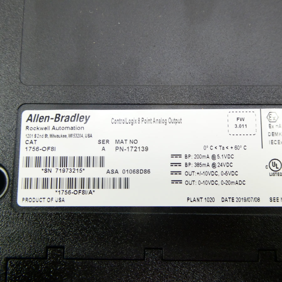 ALLEN BRADLEY 1756-OF8I SER. A F/W 3.011 24VDC NSMP