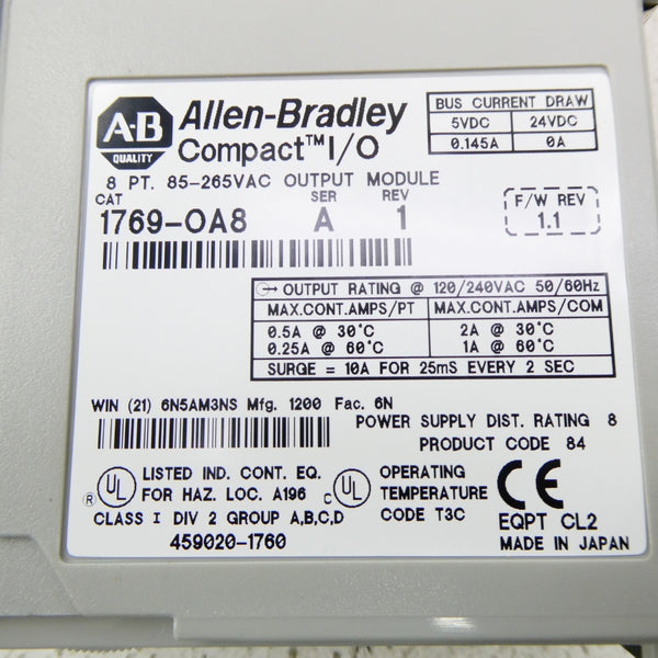ALLEN BRADLEY 1769-OA8 SER. A F/W 1.1 24VDC REV. 1 NSMP