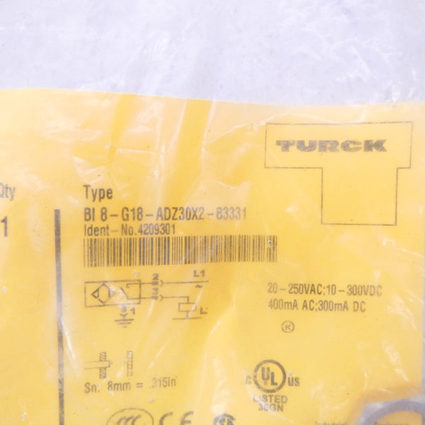 TURCK BI8-G18-ADZ30X2-B3331 4209301 20-250VAC NSMP