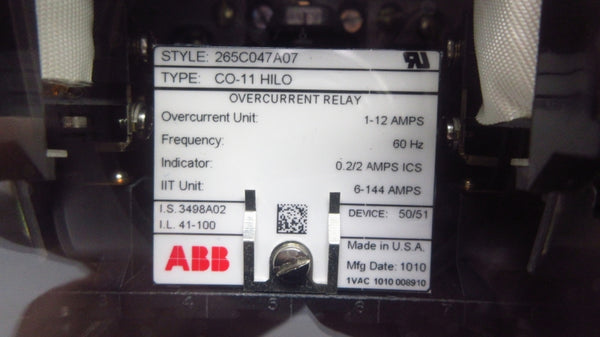 ABB 265C047A07 CO-11HILO 6-144A NSMP