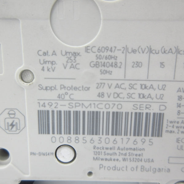 ALLEN BRADLEY 1492-SPM1C070 SER. D 277VAC 7A NSMP