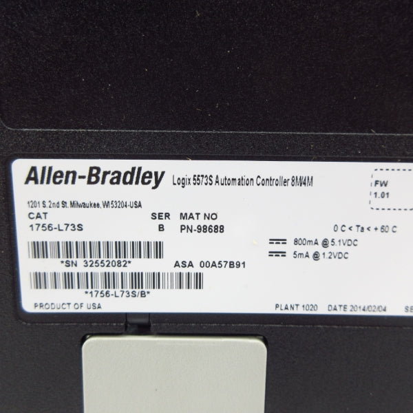 ALLEN BRADLEY 1756-L73S SER. B F/W 1.01 5.1VDC (NO KEY) NSMP