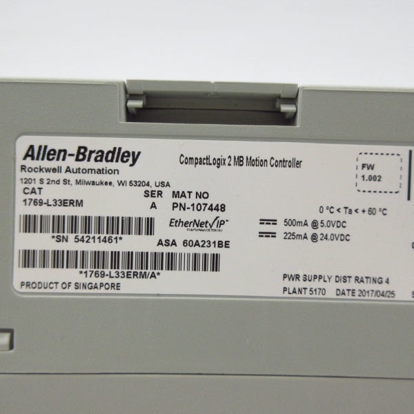 ALLEN BRADLEY 1769-L33ERM SER. A F/W 1.002  24VDC NSMP