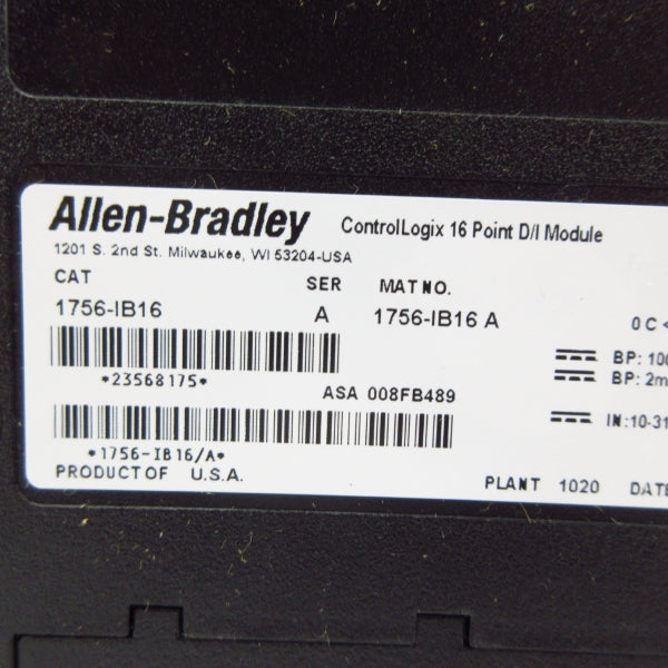 ALLEN BRADLEY 1756-IB16 SER. A F/W 3.3 24VDC NSMP