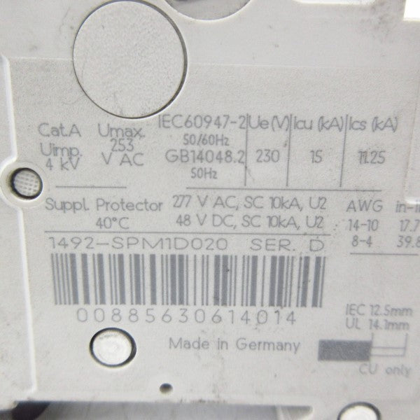 ALLEN BRADLEY 1492-SPM1D020 SER. D 277VAC 2A NSNP