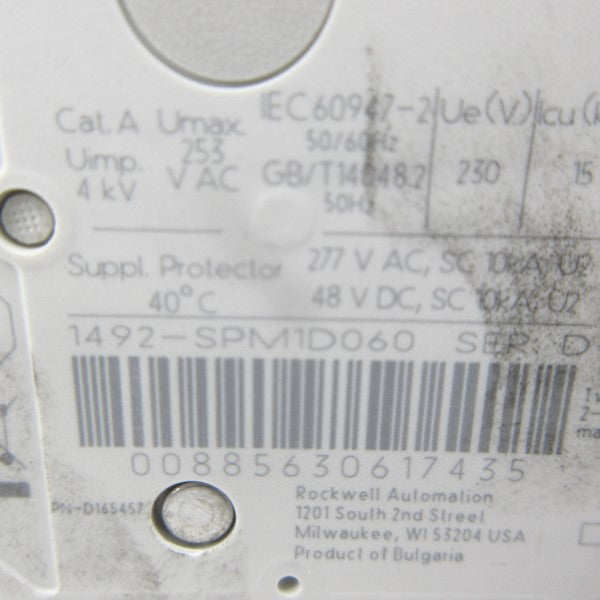 ALLEN BRADLEY 1492-SPM1D060 SER. D 277VAC 6A NSMP