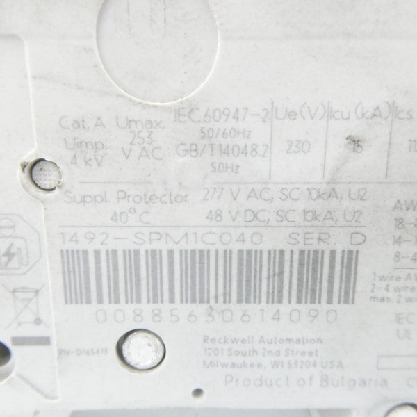 ALLEN BRADLEY 1492-SPM1C040 SER. D 277VAC 4A NSNP