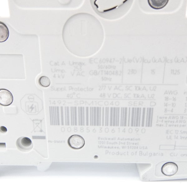 ALLEN BRADLEY 1492-SPM1C040 SER. D 253VAC 4A NSMP
