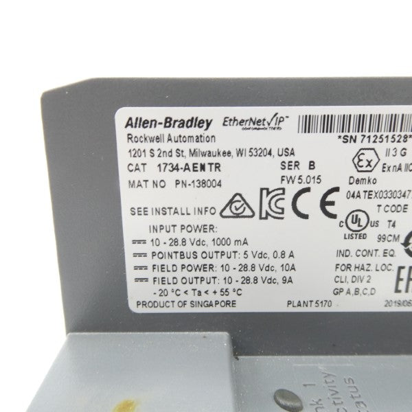 ALLEN BRADLEY 1734-AENTR SER. B F/W 5.015  10-28VDC UNMP