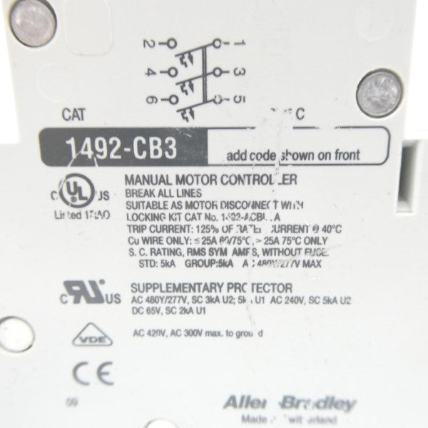 ALLEN BRADLEY 1492-CB3F100 SER. C 277V 10A UNMP