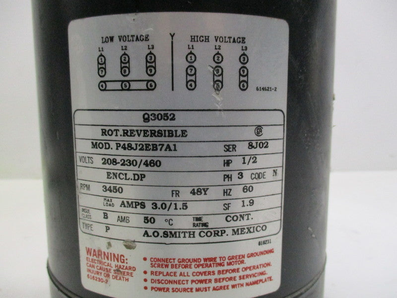 A.O. SMITH Q3052  MOTOR 1/2 HP 3450 RPM  UNMP